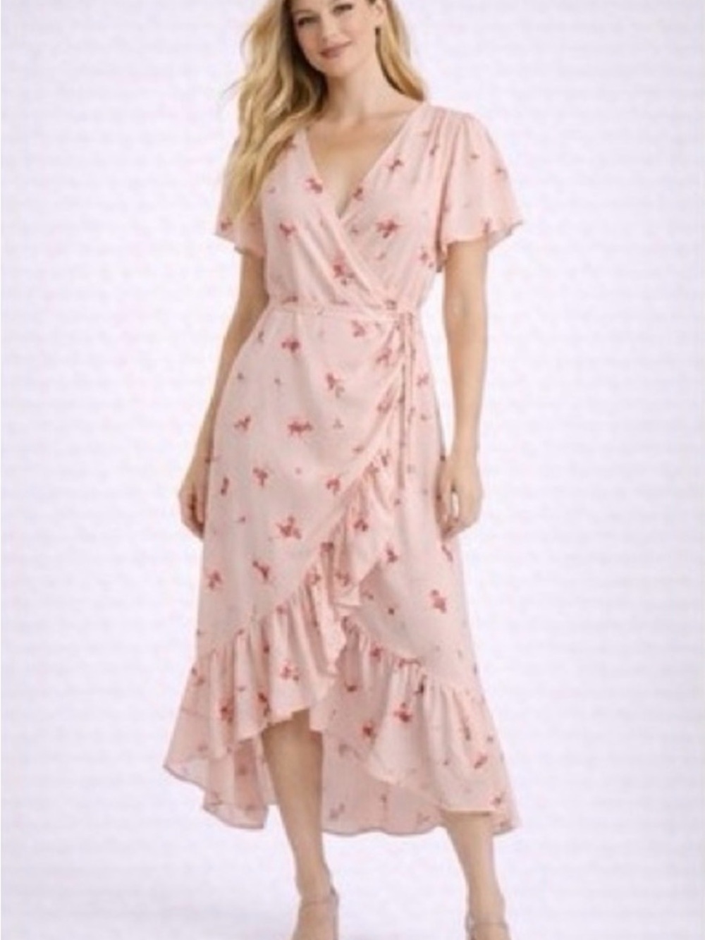 Chelsea28 Blush Pink Floral High-Low Wrap Dress